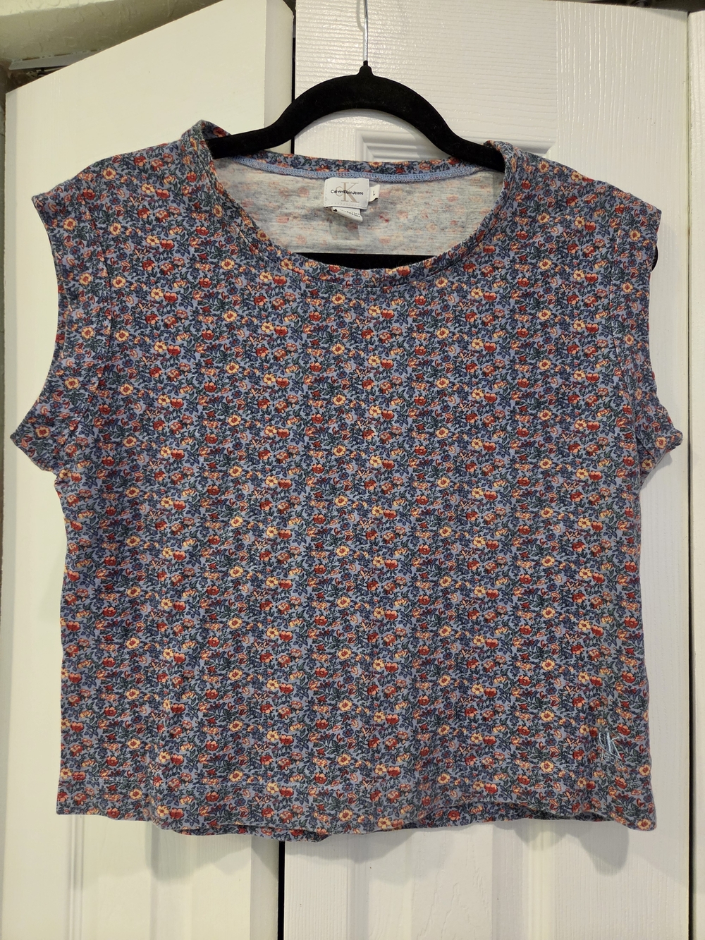 Calvin Klein Blue Floral Ditsy Print Cap Sleeve Tank Top